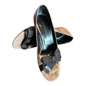 ANTONIO MELANI Brown and Black Snakeskin Heels